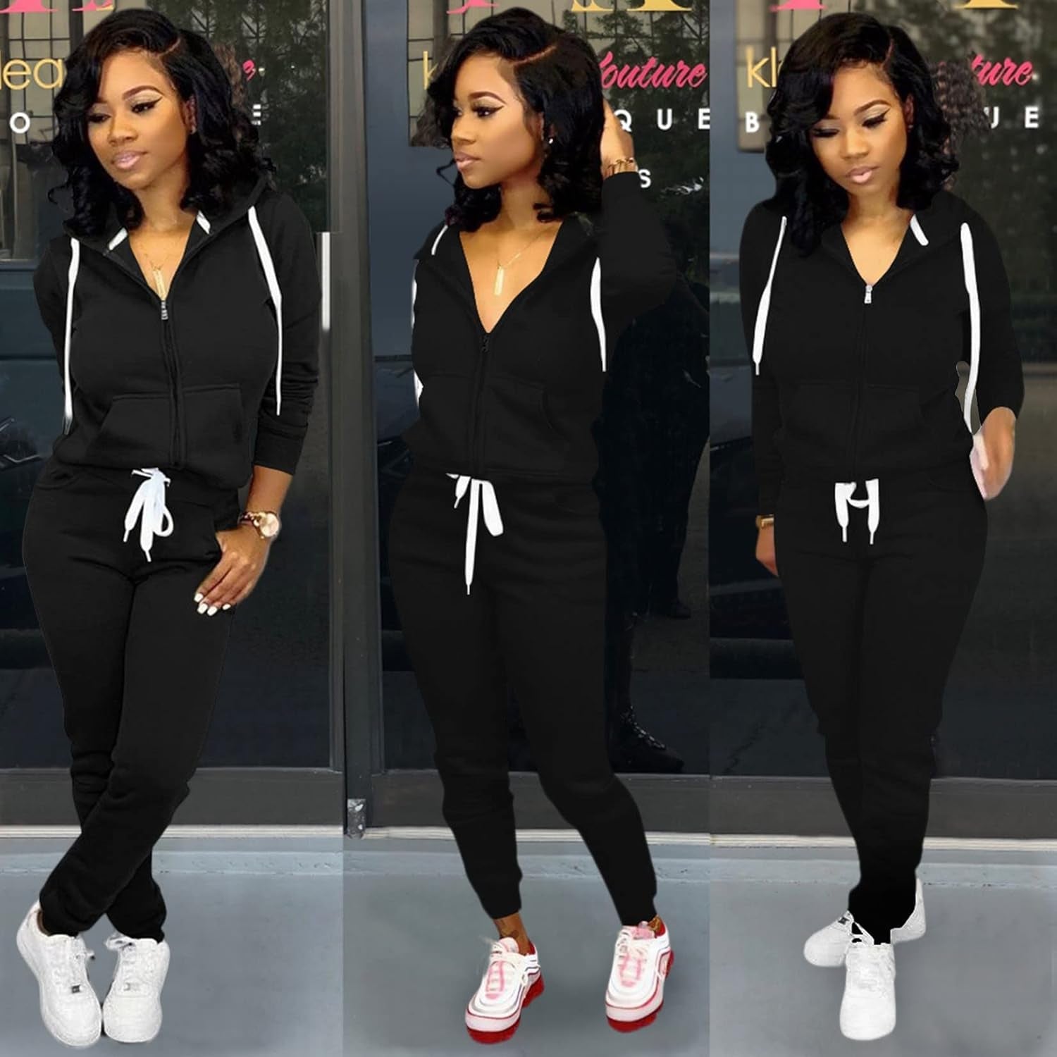 Track Suits for Women Set - Casual 2 Piece Outfits Sweatsuit Pocket Hoodies Long Sleeve with Patchwork Pants Set