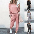 Hot Women'S Long Sleeve round Neck Top and Pants Set Simple Solid Colour Pajama Set Casual O Neck Two Piece Outfit