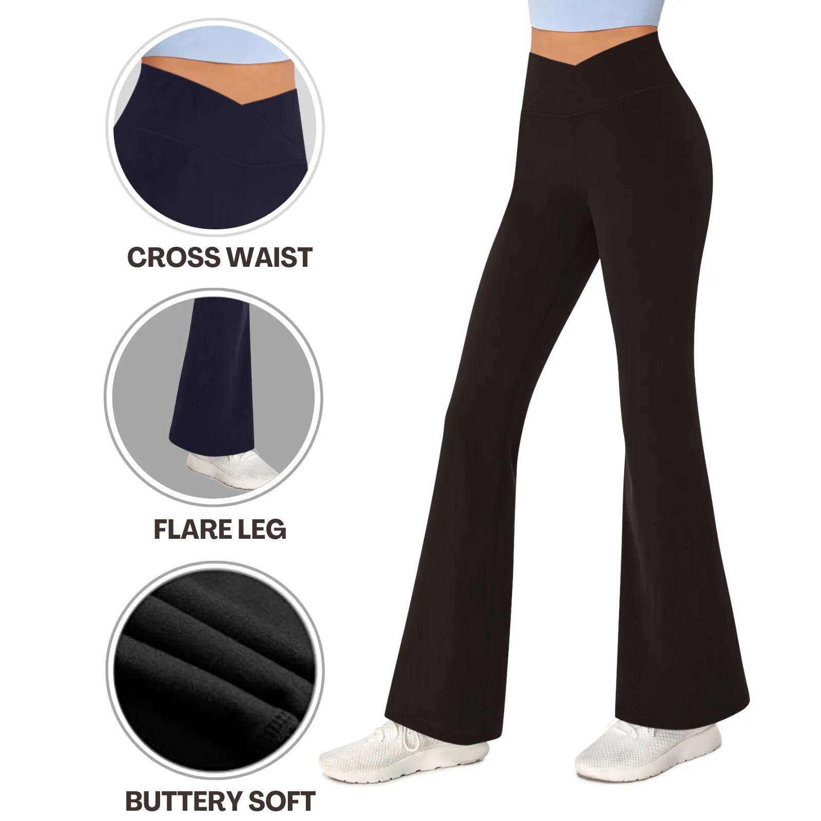 3-Pack Flare Leggings for Women- Crossover Yoga Pants Women’S Clothing Made in USA