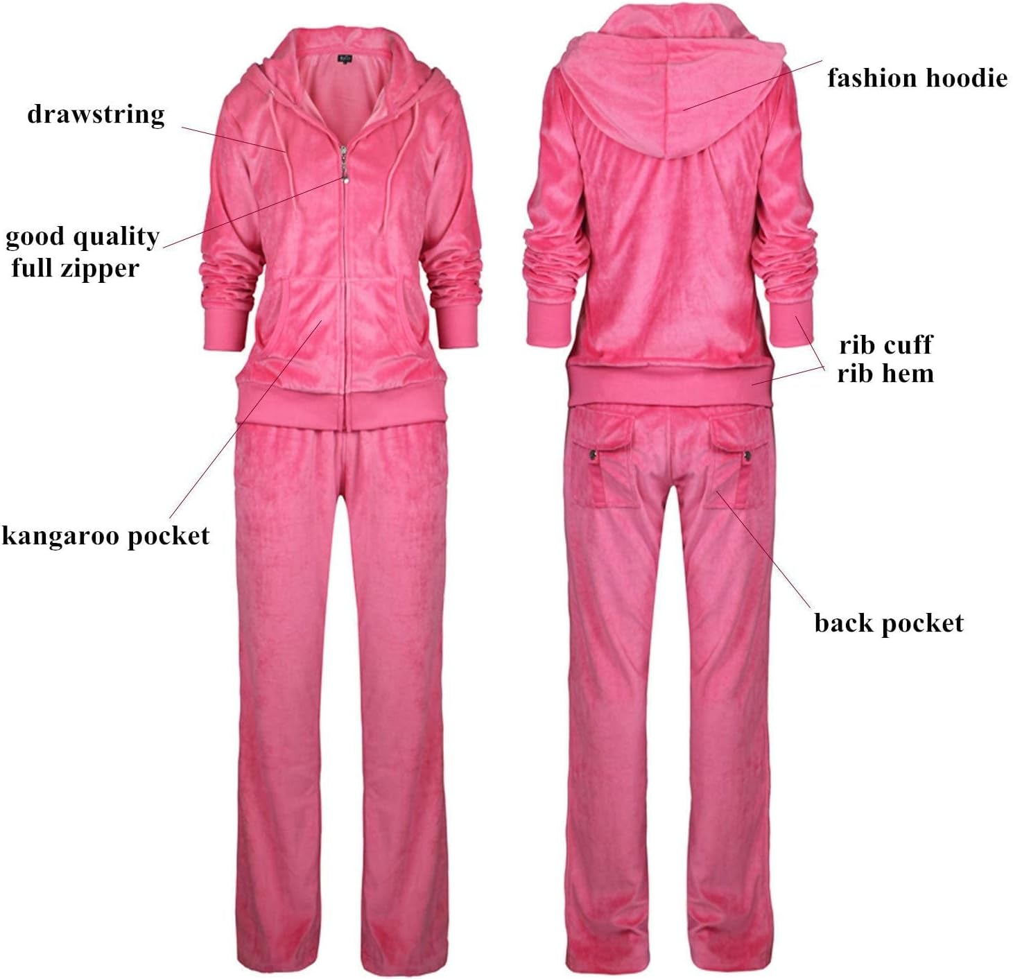 Velour Tracksuit Womens 2 Pieces Joggers Outfits Jogging Sweatsuits Set Soft Sports Sweat Suits Pants