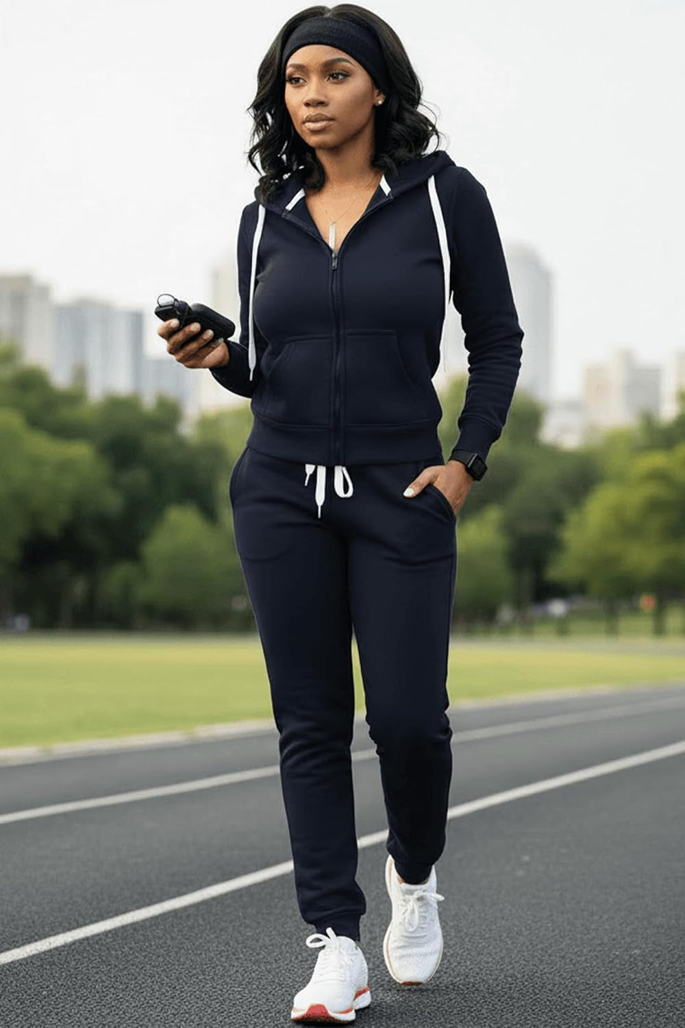 Track Suits for Women Set - Casual 2 Piece Outfits Sweatsuit Pocket Hoodies Long Sleeve with Patchwork Pants Set