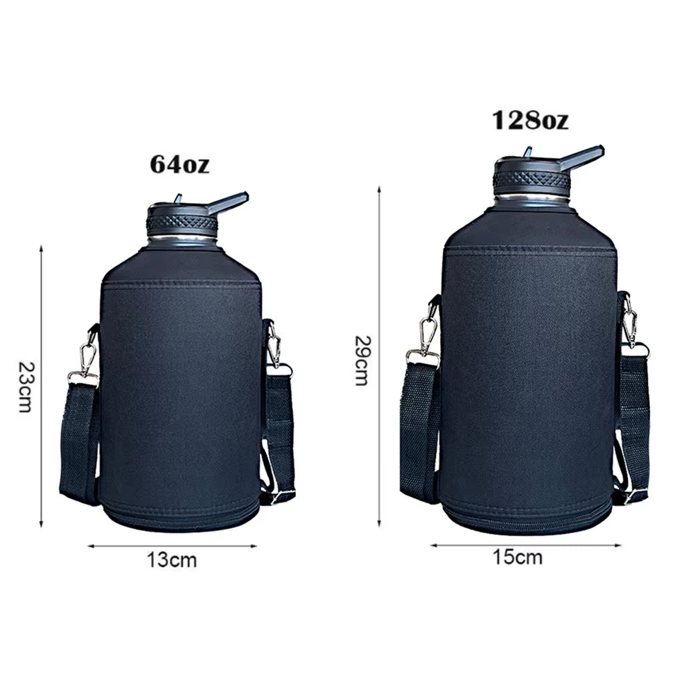 64Oz 128Oz Sports Water Bottle Holder Bag with Shoulder Strap Pouch Portable Thermal Vacuum Mug Sleeve Protective Cover Carrier