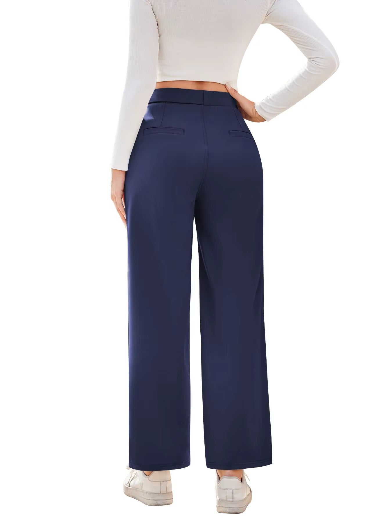 Flex High Waisted Work Pants Plicated Side Pockets Straight Leg Cargo Business Pants Straight-Leg Cut Breathable Versatile Wear