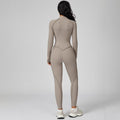 Womens Contour Seams Long Sleeve Padded Workout Jumpsuit Zip up Tummy Control One Piece Bodycon Yoga Rompers Fitness Sport Outfits Athletic Style Activewear