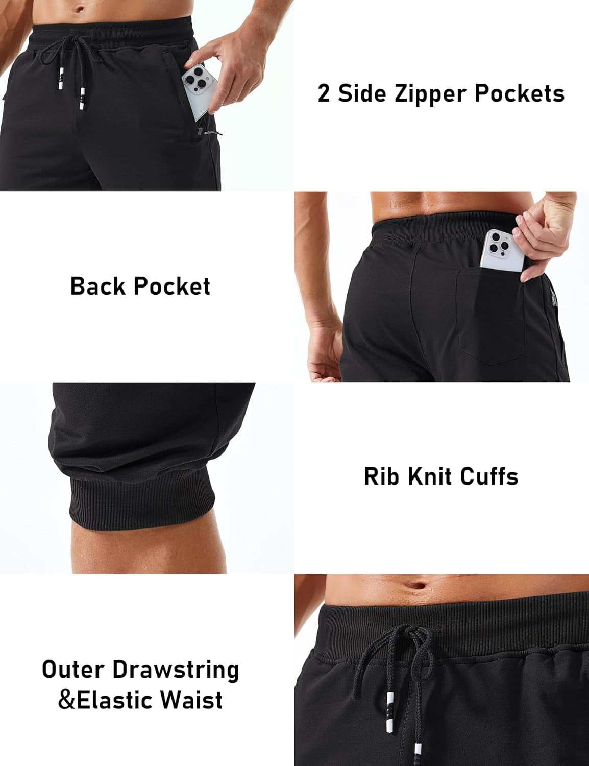 Men'S 3/4 Capri Joggers Running Athletic Gym Workout Long Shorts Cotton below Knee Pants with Zipper Pockets
