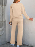 2-Piece Women'S Casual Long Sleeve Pocket Sportswear Set, Stylish Comfortable Wide Leg Athletic Set for All Seasons