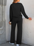 2-Piece Women'S Casual Long Sleeve Pocket Sportswear Set, Stylish Comfortable Wide Leg Athletic Set for All Seasons