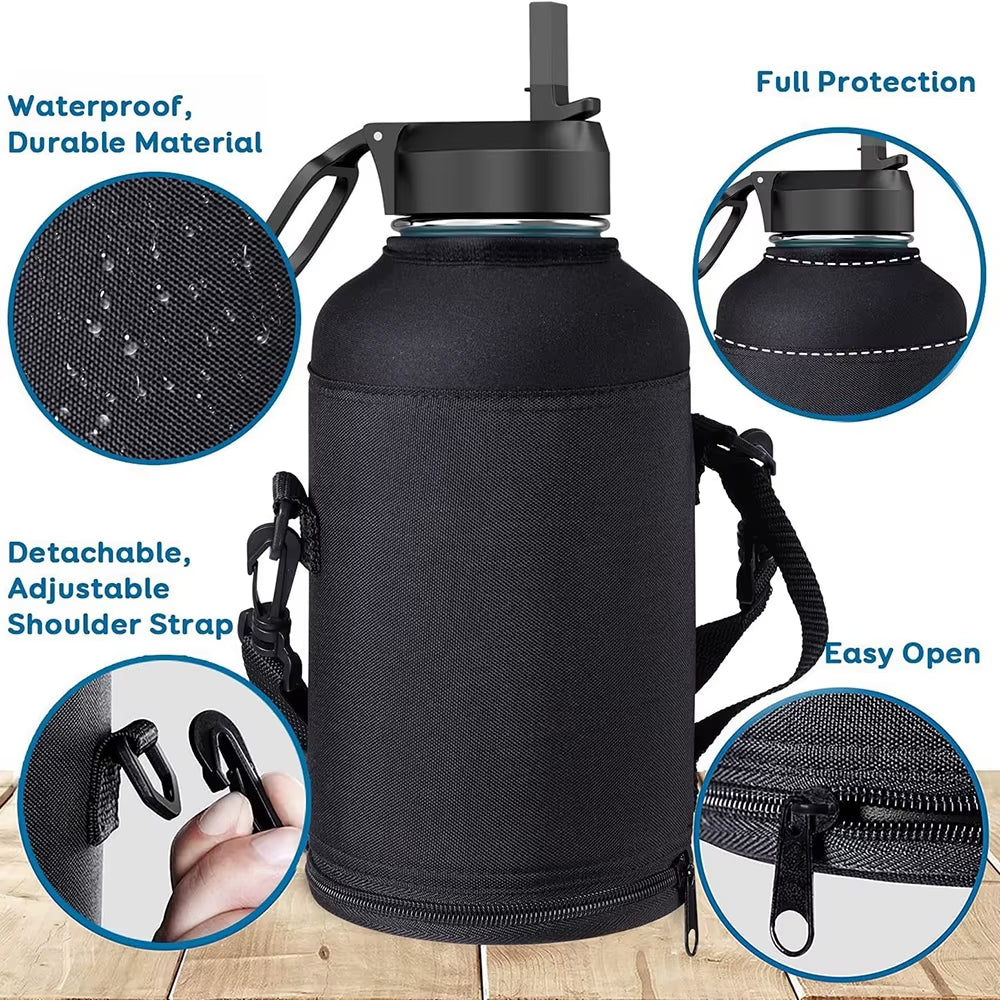 64Oz / 128Oz Insulated Sports Water Bottle Bag Holder Crossbody for Thermos Mug Vacuum Cup Protective Carrier Cover with Strap
