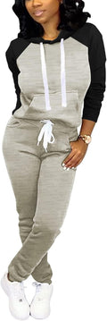 Two Piece Outfits for Women Jogging Suits Casual Tracksuit Hoodie Long Sleeve Sweatsuit Pants Sets Black Light Gray XL