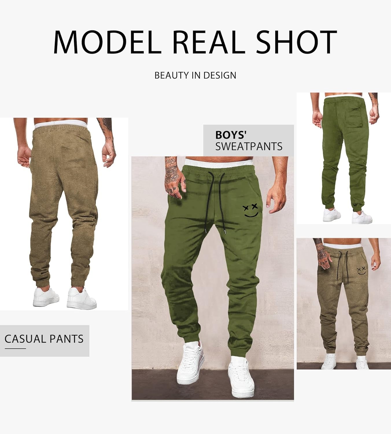 Mens Sweatpants Causal Fit Tapered Track Pants with Pockets Athletic Joggers for Men Workout, Running, Gym Khaki US 36(L)