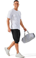 Men'S 3/4 Capri Joggers Running Athletic Gym Workout Long Shorts Cotton below Knee Pants with Zipper Pockets