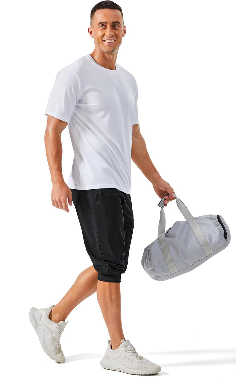 Men'S 3/4 Capri Joggers Running Athletic Gym Workout Long Shorts Cotton below Knee Pants with Zipper Pockets