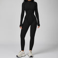 Womens Contour Seams Long Sleeve Padded Workout Jumpsuit Zip up Tummy Control One Piece Bodycon Yoga Rompers Fitness Sport Outfits Athletic Style Activewear