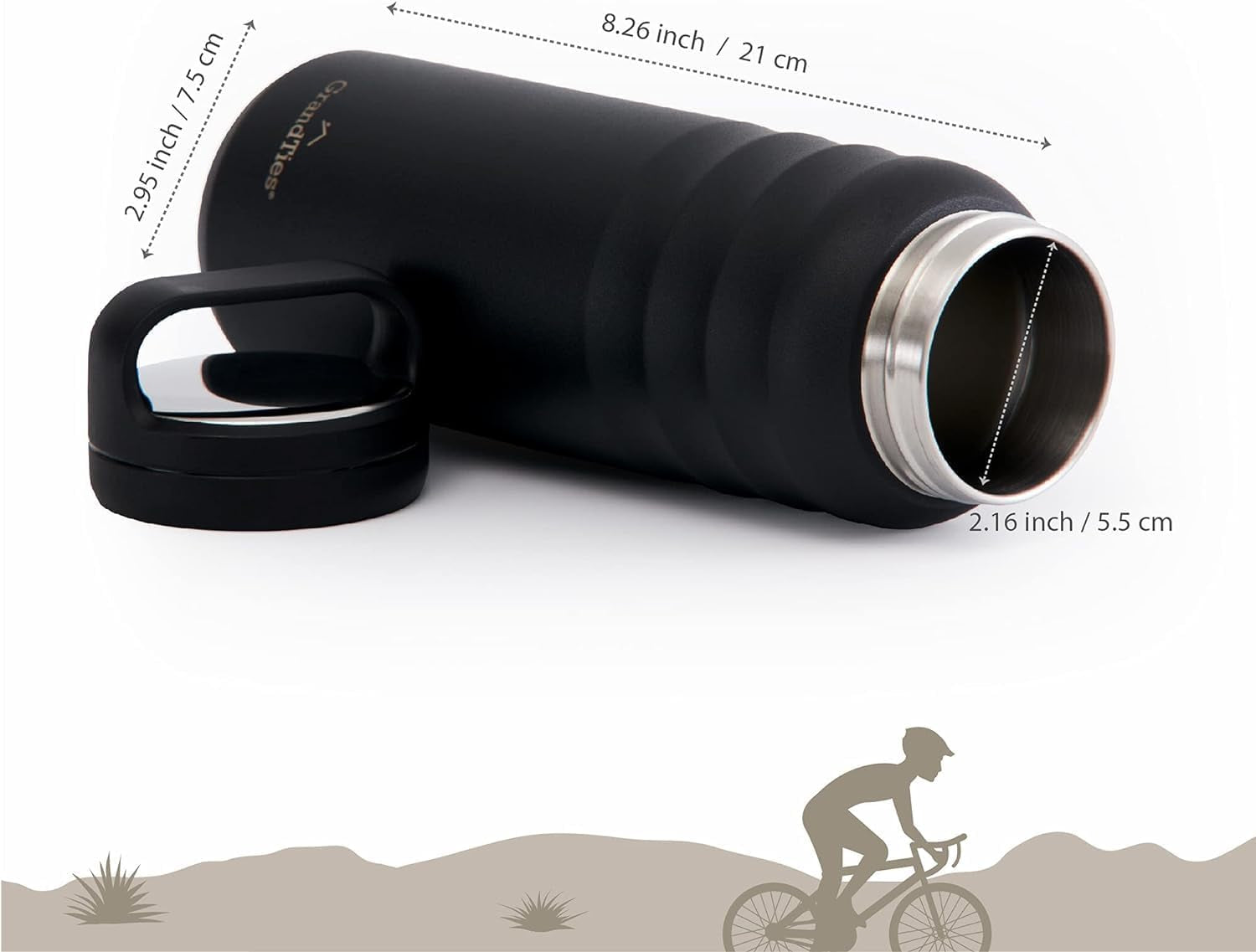 2 Lids Sports Stainless Steel Water Bottles – Wide Mouth Vacuum Insulated Reusable Leak Proof Bpa-Free Travel Metal Canteen, Thermal Bottles for Men Women Gym (Midnight Black 24 Oz)