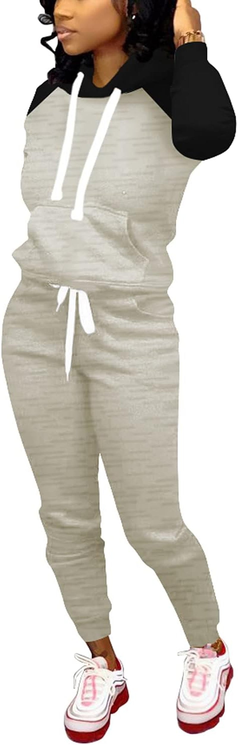 Two Piece Outfits for Women Jogging Suits Casual Tracksuit Hoodie Long Sleeve Sweatsuit Pants Sets Black Light Gray XL