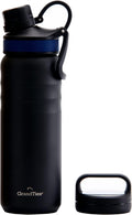 2 Lids Sports Stainless Steel Water Bottles – Wide Mouth Vacuum Insulated Reusable Leak Proof Bpa-Free Travel Metal Canteen, Thermal Bottles for Men Women Gym (Midnight Black 24 Oz)