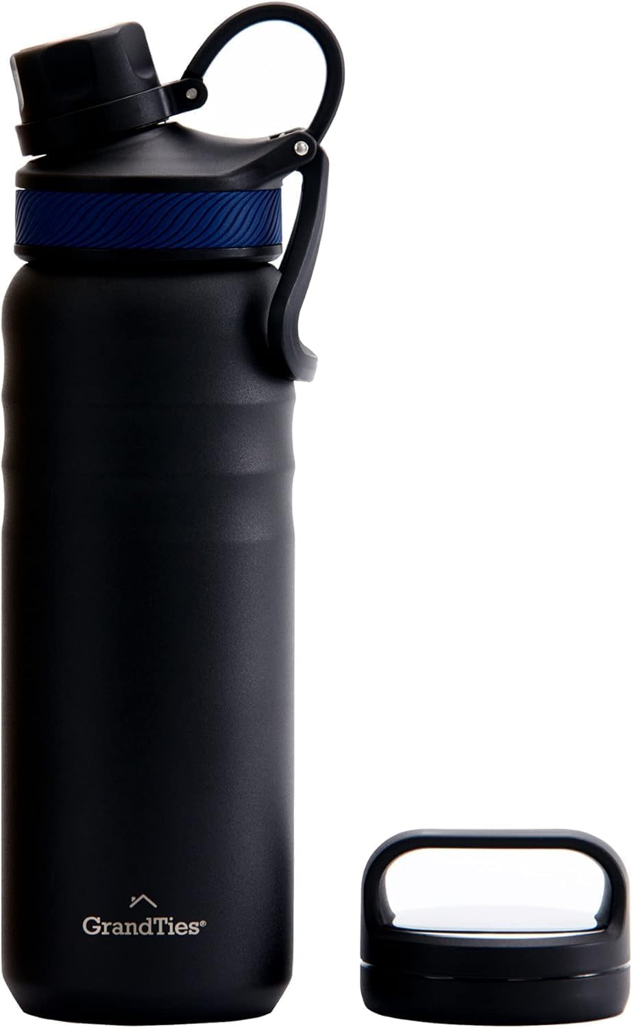 2 Lids Sports Stainless Steel Water Bottles – Wide Mouth Vacuum Insulated Reusable Leak Proof Bpa-Free Travel Metal Canteen, Thermal Bottles for Men Women Gym (Midnight Black 24 Oz)