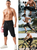 Men'S 3/4 Capri Joggers Running Athletic Gym Workout Long Shorts Cotton below Knee Pants with Zipper Pockets
