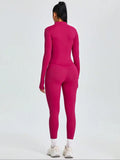 Two-Piece Set Women'S Solid Zip Upmock Neck Sports Jacket & Highwaist Leggings Set, Sportybreathable Quick Drying