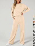 2-Piece Women'S Casual Long Sleeve Pocket Sportswear Set, Stylish Comfortable Wide Leg Athletic Set for All Seasons