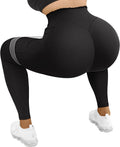 Women Ruffled Waist Butt Lifting Leggings with Pockets High Waisted Workout Yoga Pants(Large,Black-8)