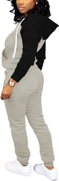 Two Piece Outfits for Women Jogging Suits Casual Tracksuit Hoodie Long Sleeve Sweatsuit Pants Sets Black Light Gray XL