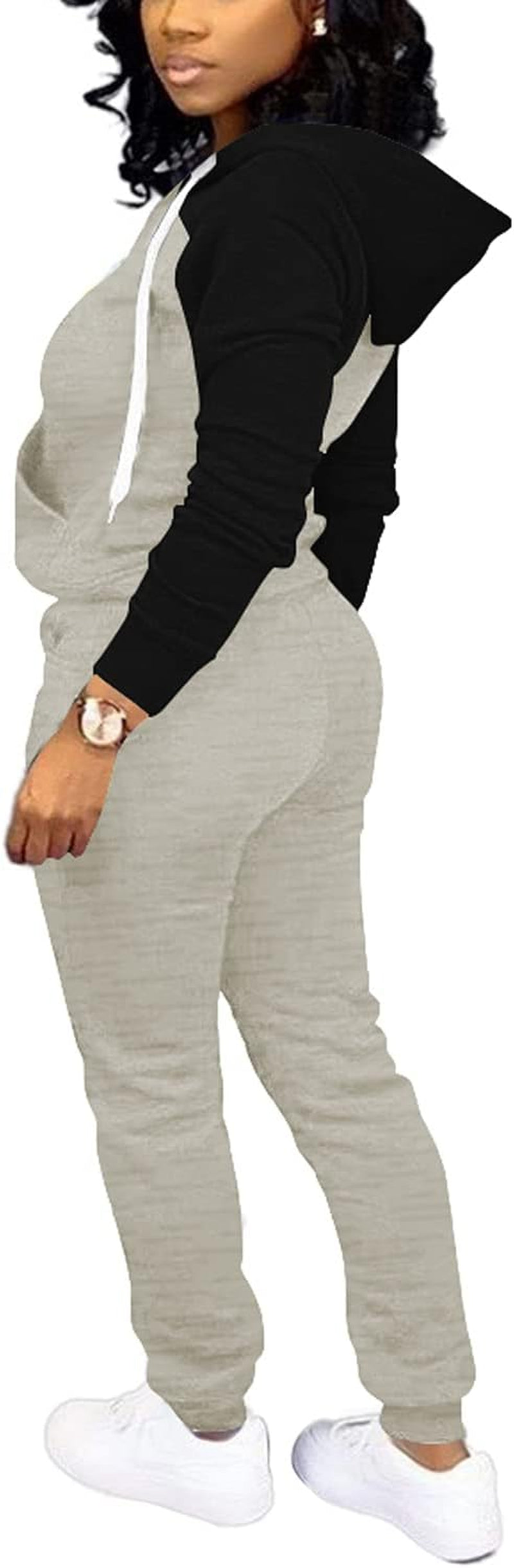 Two Piece Outfits for Women Jogging Suits Casual Tracksuit Hoodie Long Sleeve Sweatsuit Pants Sets Black Light Gray XL