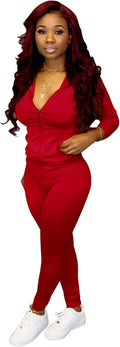 Womens Sweatsuit Set Two Piece Outfits Top + Skinny Long Pants Tracksuits Jogging Suits Jumpsuits