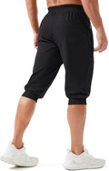 Men'S 3/4 Capri Joggers Running Athletic Gym Workout Long Shorts Cotton below Knee Pants with Zipper Pockets