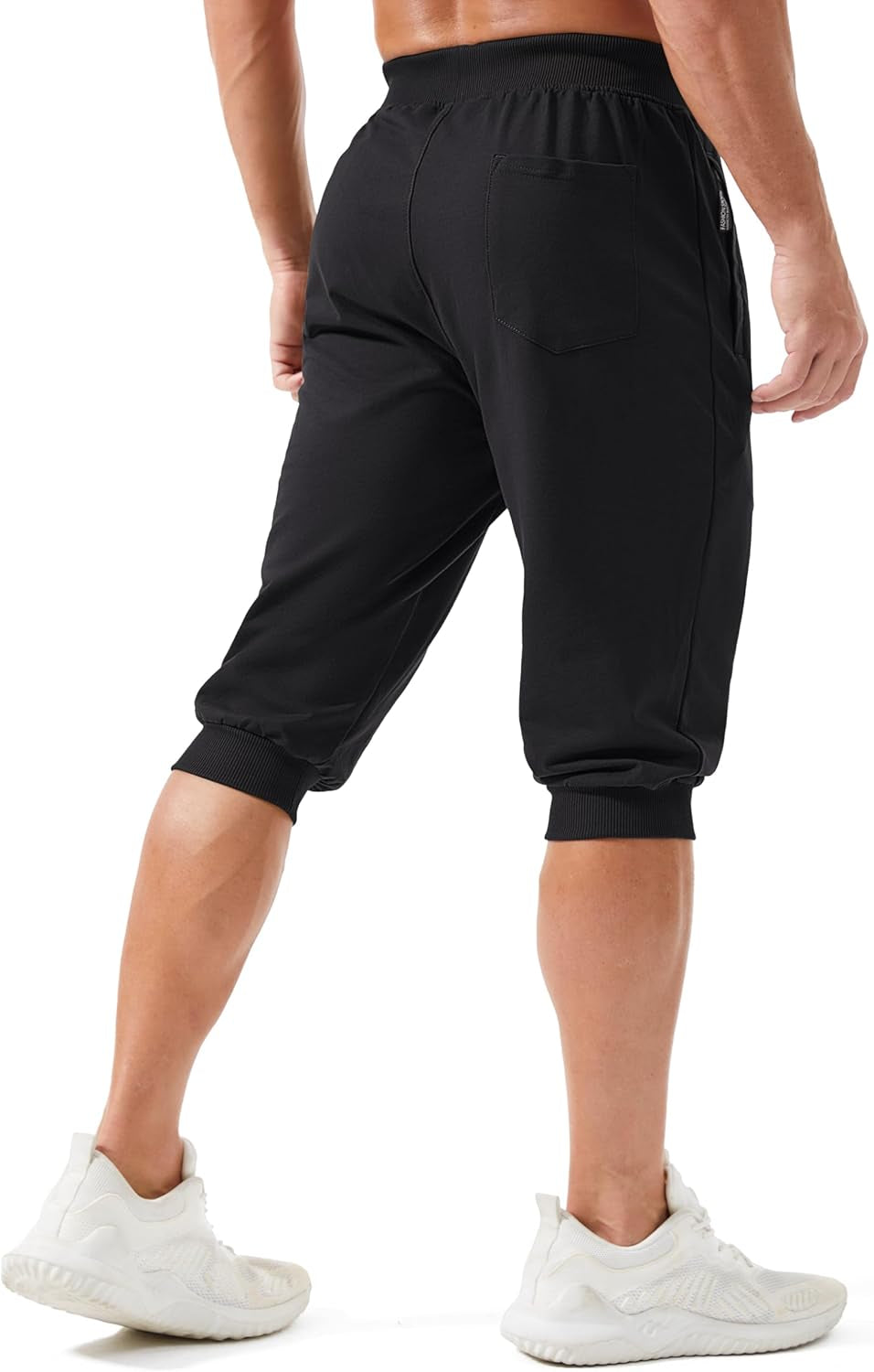 Men'S 3/4 Capri Joggers Running Athletic Gym Workout Long Shorts Cotton below Knee Pants with Zipper Pockets