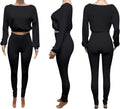 Women Ribbed Two Piece Tracksuit Set Plain Crop Tops Skinny Long Pants Bodycon Sweatsuit Jumpsuit Orange M