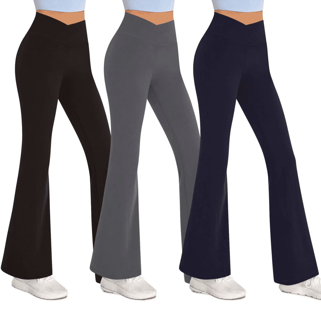 3-Pack Flare Leggings for Women- Crossover Yoga Pants Women’S Clothing Made in USA