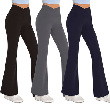 3-Pack Flare Leggings for Women- Crossover Yoga Pants Women’S Clothing Made in USA