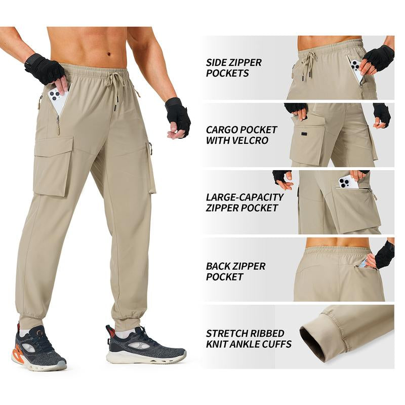 Men'S Hiking Pants Lightweight Cargo Pants Quick Dry Water Resistant Golf Joggers with Zipper Pockets Elastic Waist Pants
