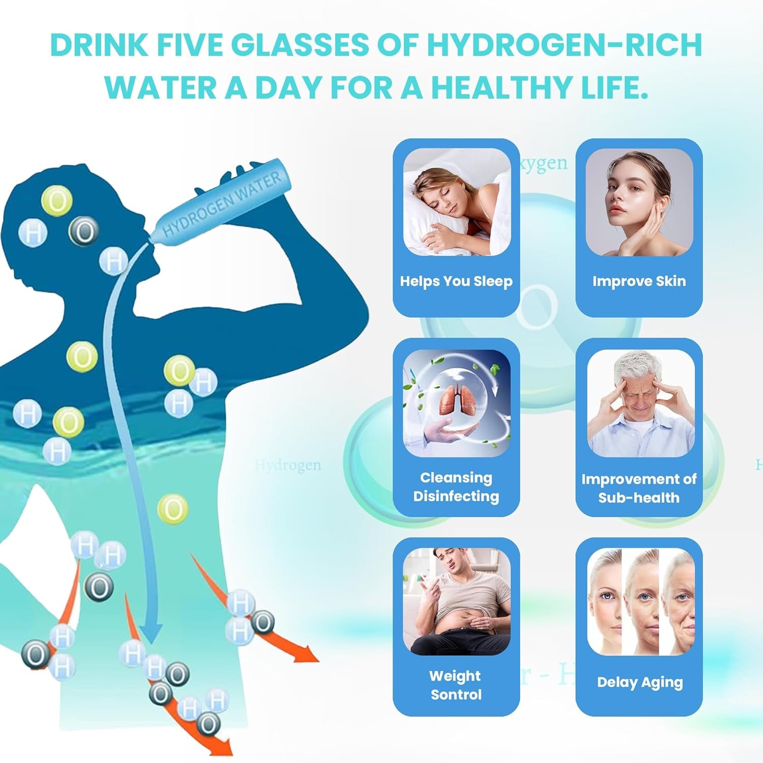 A2 Hydrogen Water Bottle,420Ml Glass Hydrogen Water Generator Rechargeable Hydro
