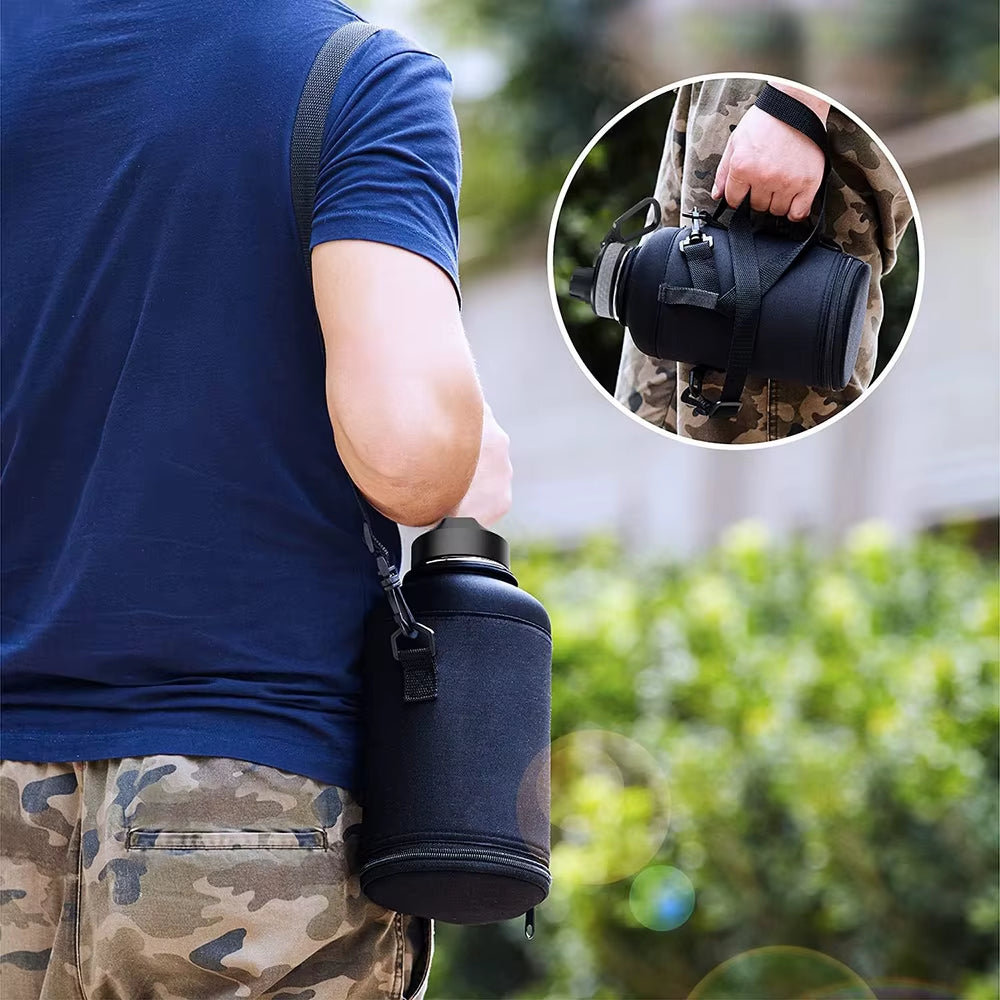 64Oz 128Oz Sports Water Bottle Holder Bag with Shoulder Strap Pouch Portable Thermal Vacuum Mug Sleeve Protective Cover Carrier