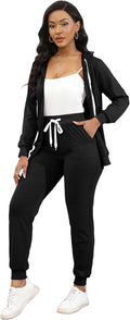 Track Suits for Women Set - Casual 2 Piece Outfits Sweatsuit Pocket Hoodies Long Sleeve with Patchwork Pants Set