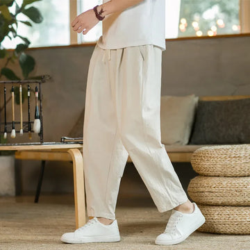 2023 Summer Men's Trousers Cotton Linen Fashion Thin Soft Casual Pants Breathable Loose Shorts Straight Pants Streetwear