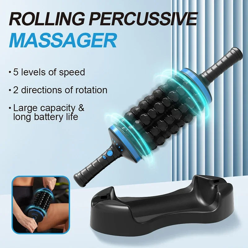 Cordless Roller Body Massage 360 Rolling Percussive Relief Muscle Relax Stress Massager Rechargeable Vibrators Fitness Shaping