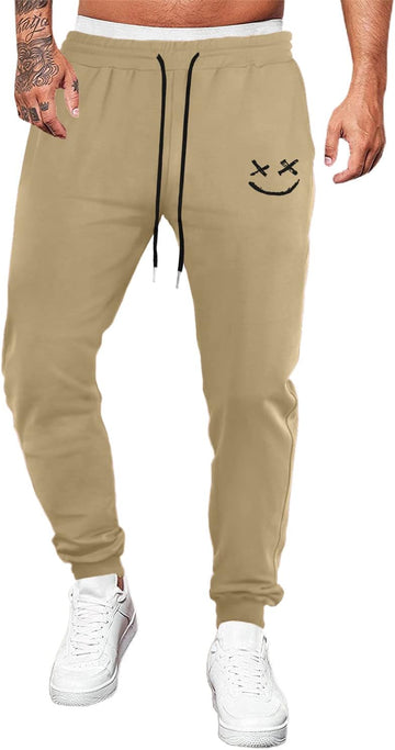 Mens Sweatpants Causal Fit Tapered Track Pants with Pockets Athletic Joggers for Men Workout, Running, Gym Khaki US 36(L)
