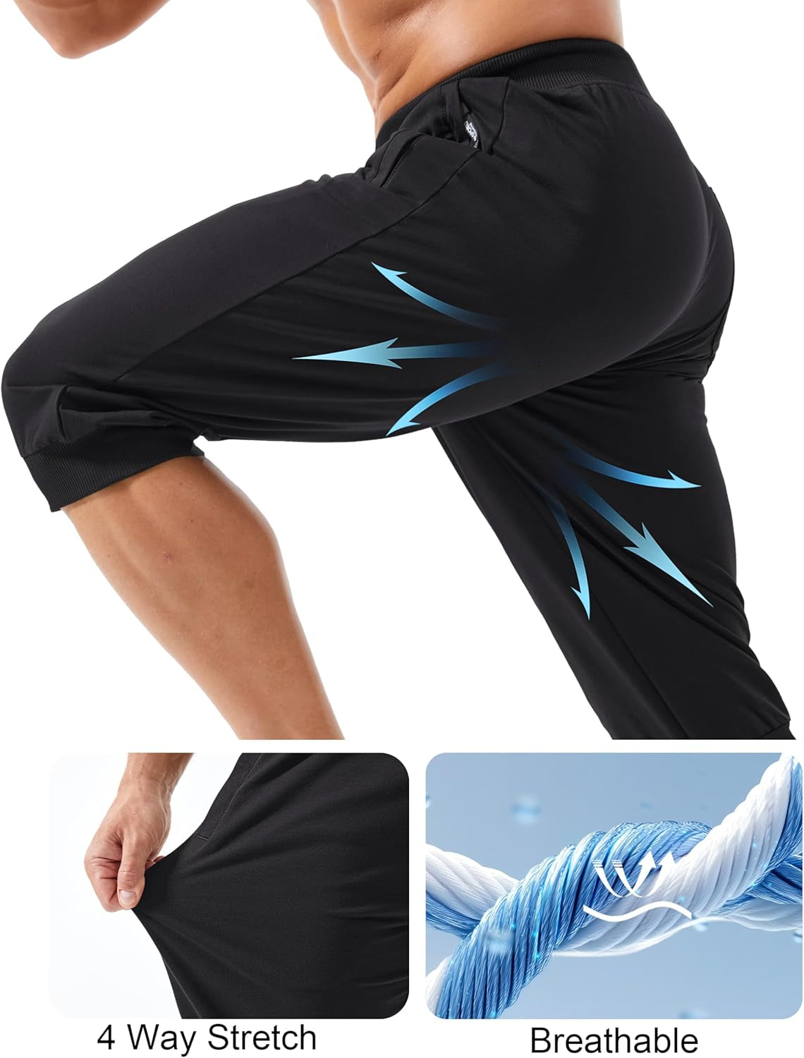 Men'S 3/4 Capri Joggers Running Athletic Gym Workout Long Shorts Cotton below Knee Pants with Zipper Pockets
