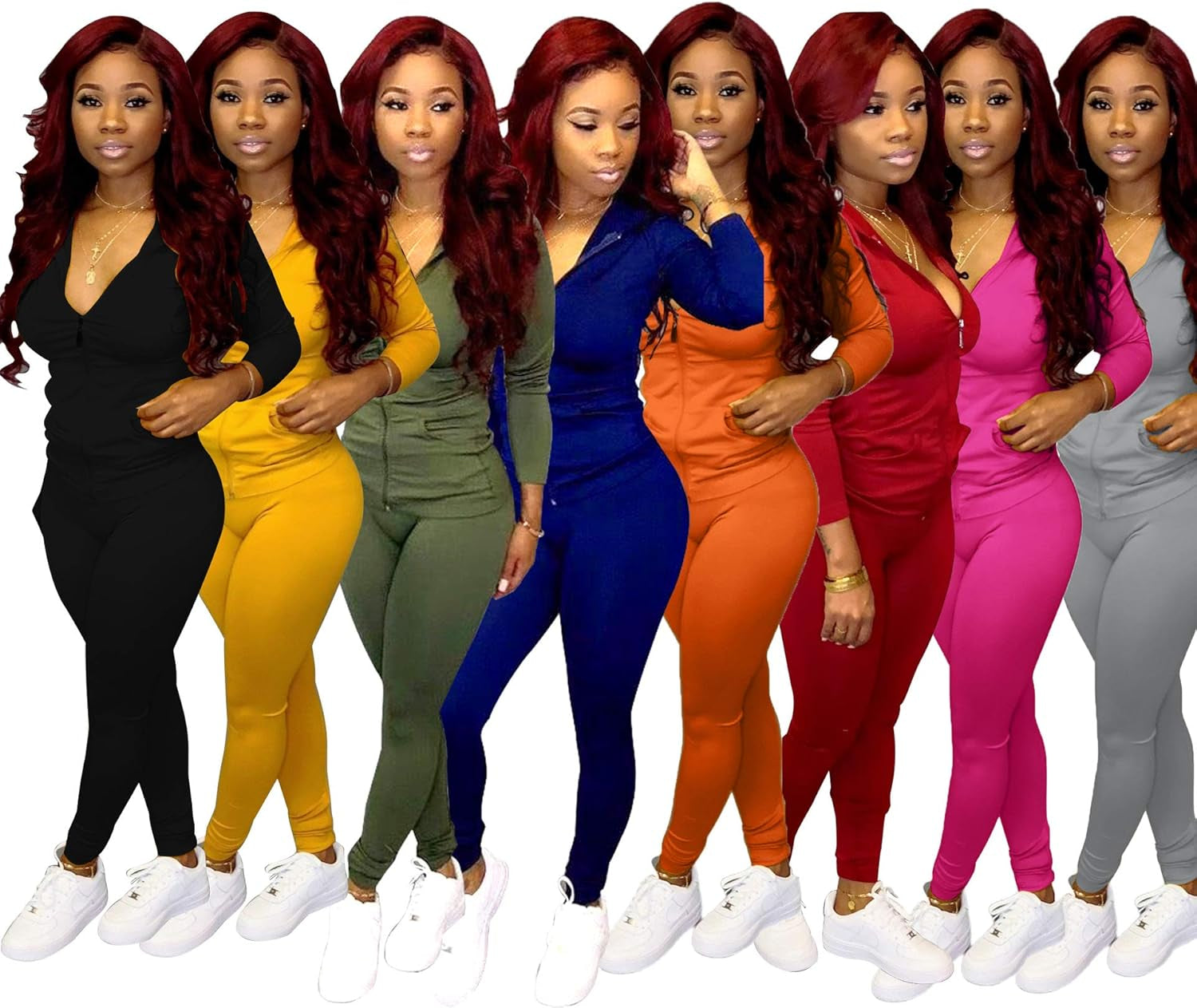 Womens Sweatsuit Set Two Piece Outfits Top + Skinny Long Pants Tracksuits Jogging Suits Jumpsuits