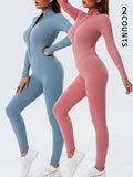 Women'S Solid Zip up Mock Neck Sports Jumpsuit, Sporty Long Sleeve Jumpsuit for Yoga Gym Workout, Ladies Sportswear for All Seasons