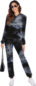 Tie Dye Two Piece Outfits for Women Velour Sweatsuit Lounge Sets Joggers Suit Royal Blue Xxl