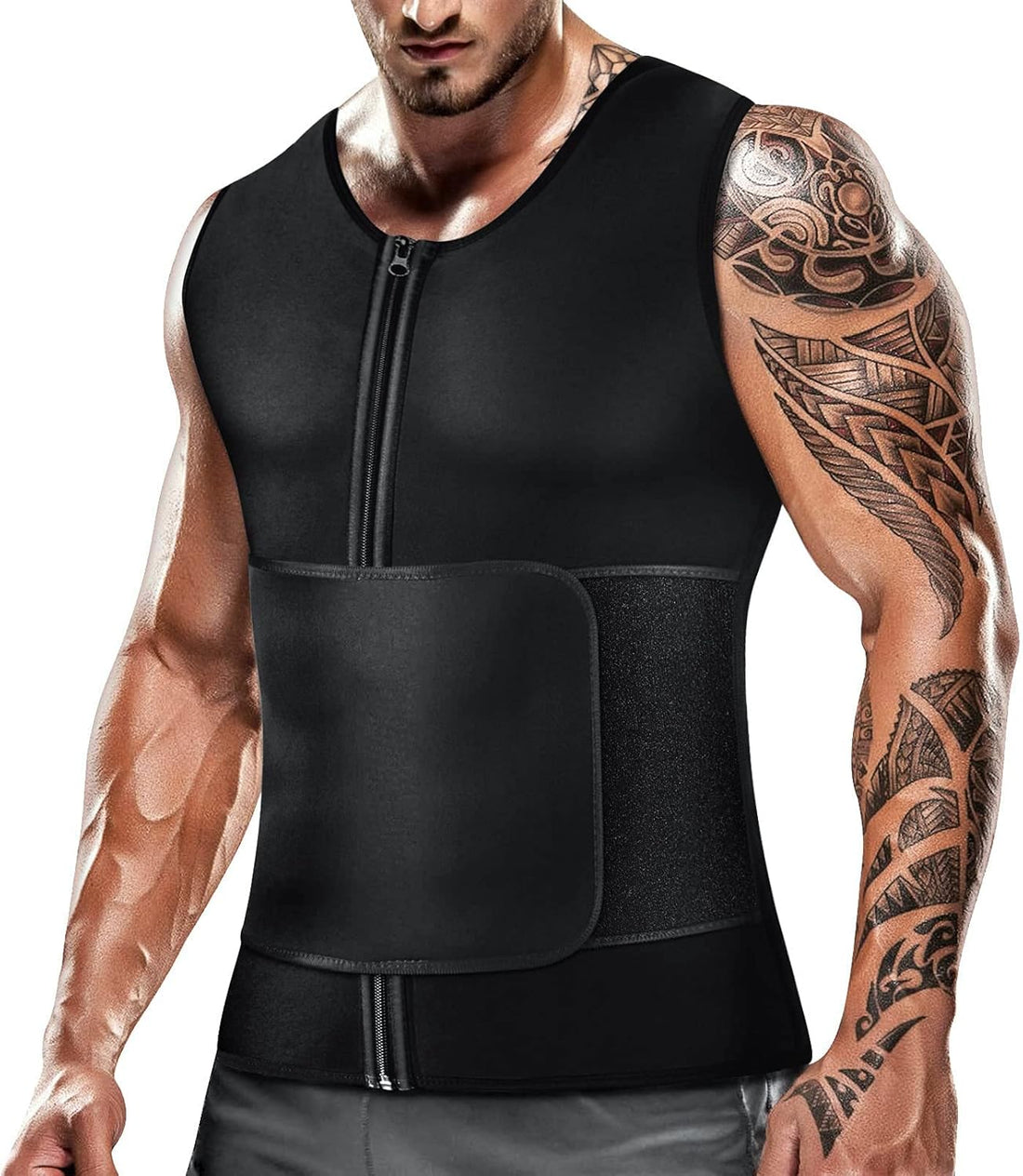 Men'S Waist Trainer Sauna Suit Shirt, Gym & Exercise Compression Vest, Sweat-Boosting Workout Top