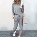 Hot Women'S Long Sleeve round Neck Top and Pants Set Simple Solid Colour Pajama Set Casual O Neck Two Piece Outfit