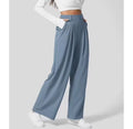 High Waisted Plicated Side Pocket Wide Leg Waffle Loose Work Pants Shock