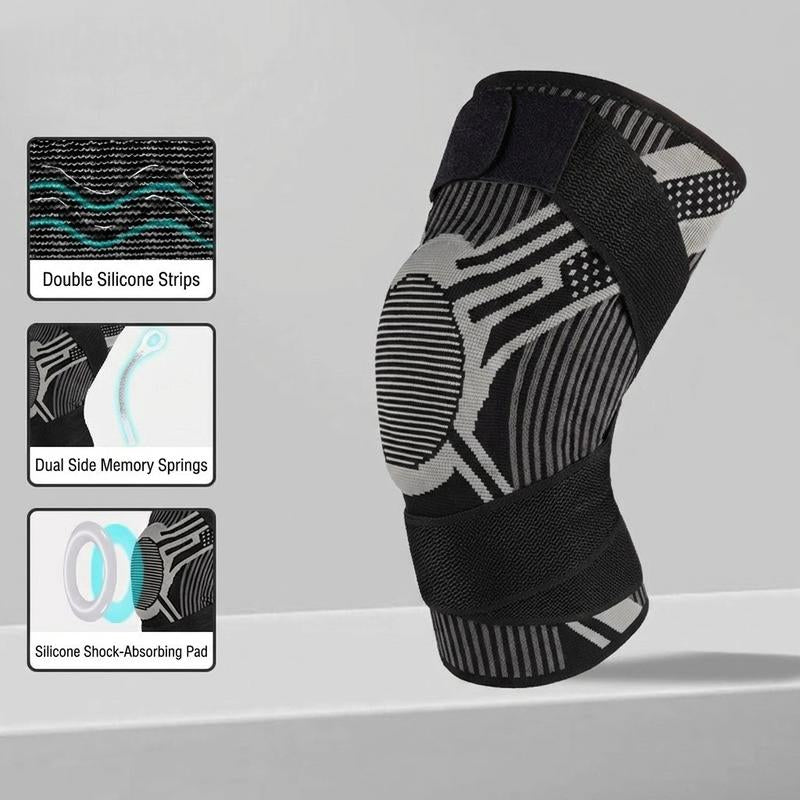 Sports Protective Gear Sports Knee Brace with Side Spring Stabilizers & Patella Gel Pads - Anti-Slip Adjustable Compression Sleeve for Meniscus Tear, Arthritis, Running, & Gym