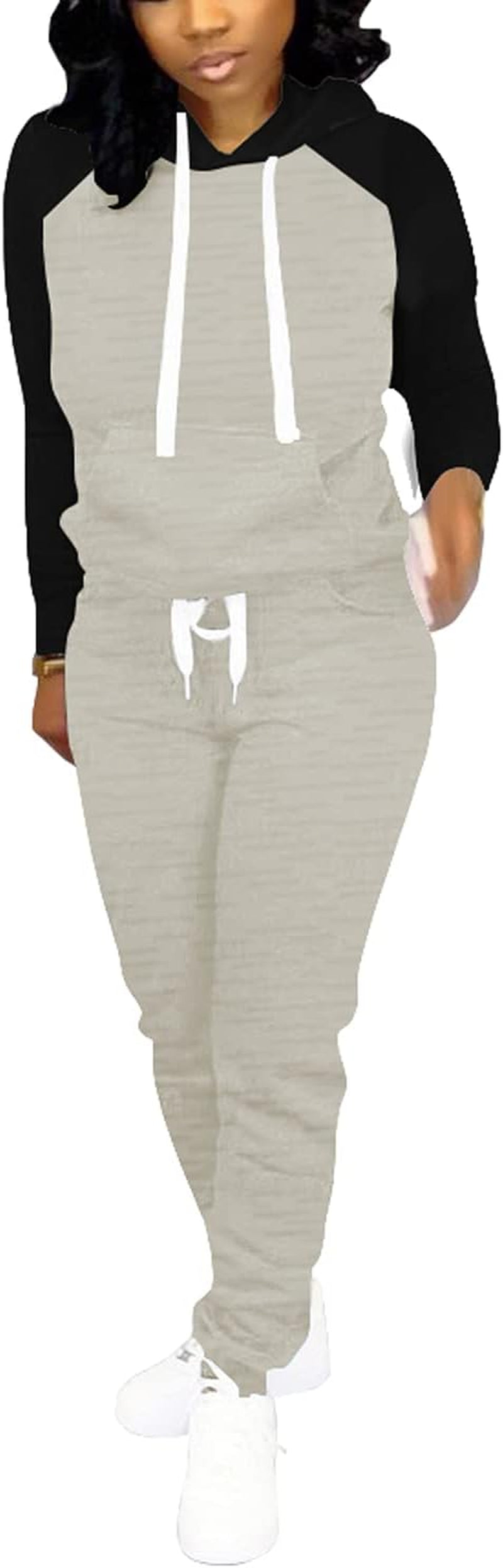 Two Piece Outfits for Women Jogging Suits Casual Tracksuit Hoodie Long Sleeve Sweatsuit Pants Sets Black Light Gray XL