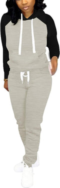 Two Piece Outfits for Women Jogging Suits Casual Tracksuit Hoodie Long Sleeve Sweatsuit Pants Sets Black Light Gray XL